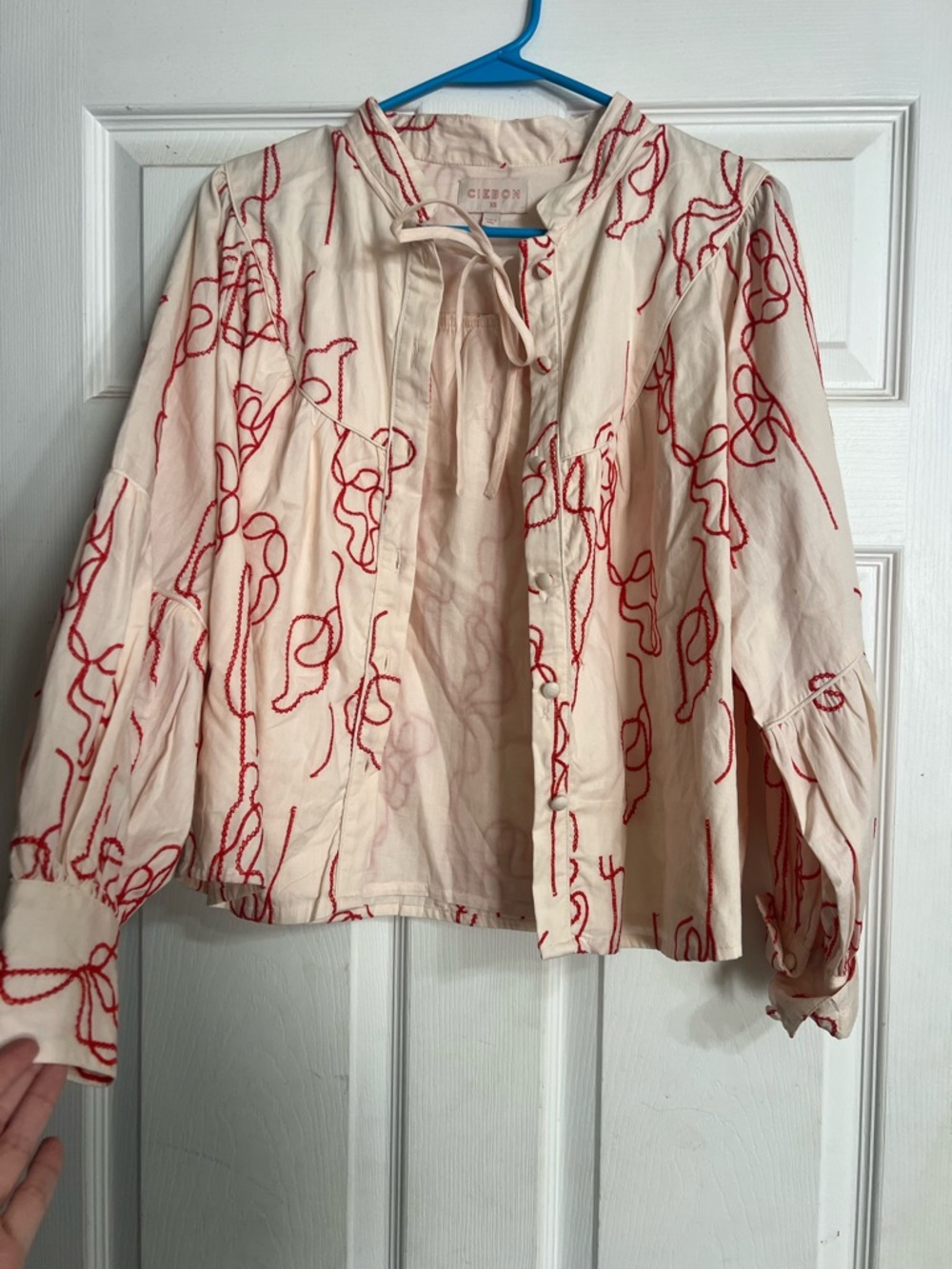 Cream blouse with Red Embroidery